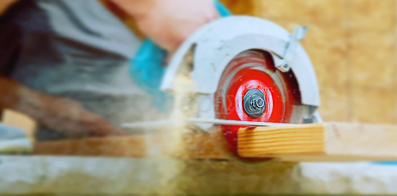 Circular saw cutting wood